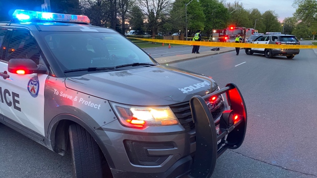 One person is dead after a motorcycle struck a pole in Etobicoke