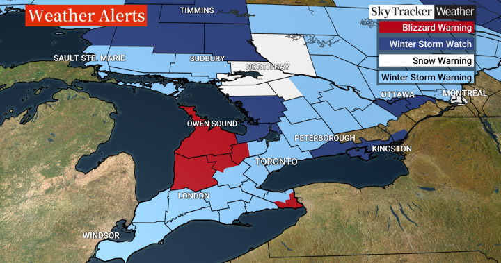‘Crippling blizzard’ expected in parts of southern Ontario, with other alerts issued elsewhere