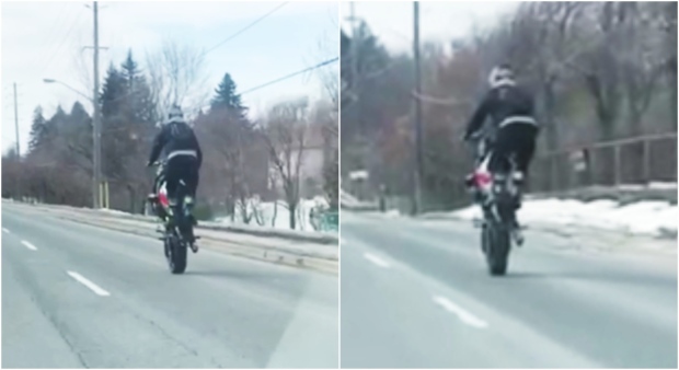 Motorcyclist caught performing dangerous stunts while driving on GTA road