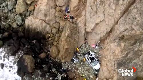 2 adults, 2 children survive Tesla vehicle crash off 75-metre California cliff