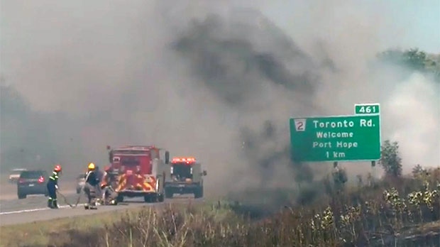Police say 15 fires set along stretch of Hwy. 401 near Port Hope