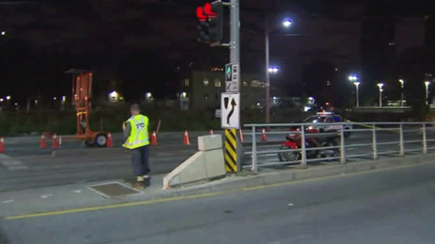 Two people thrown from motorcycle after crashing into streetcar platform