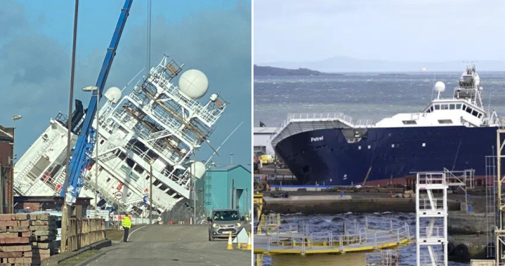 Massive ship tips over in Edinburgh dockyard, sending 15 people to hospital – National
