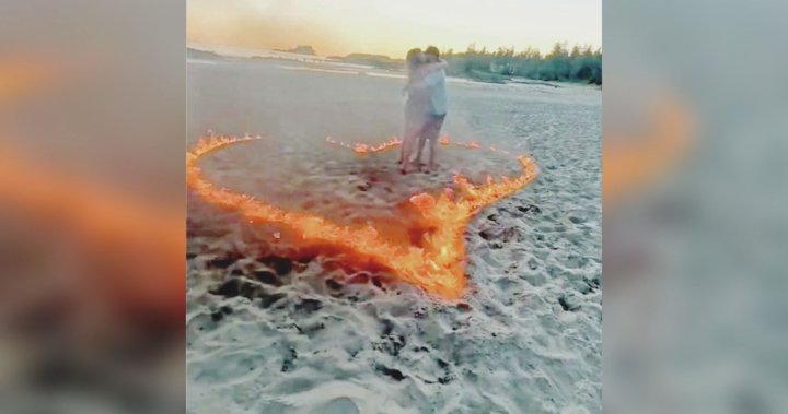 Fiery heart on Tofino beach video fans flames of anger