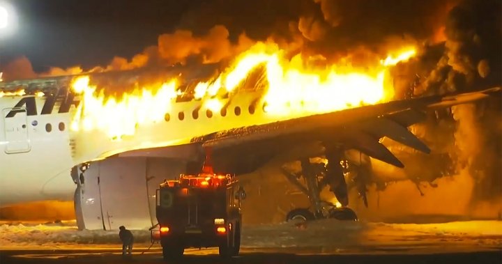 Japan Airlines plane bursts into flames after collision on Tokyo runway – National