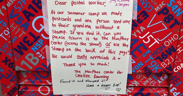 Canada Post worker saves the day after child forgets stamp on postcard to grandma