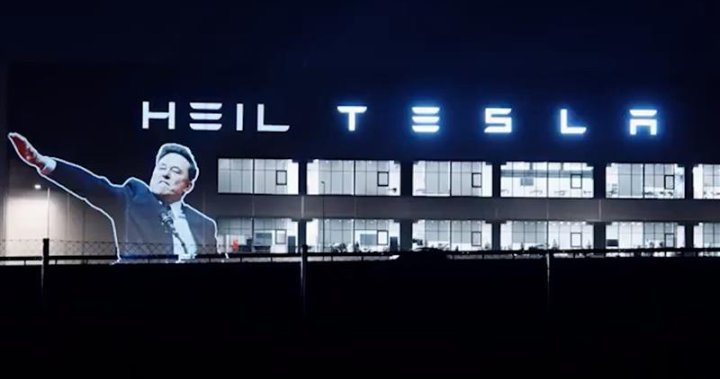 ‘Heil Tesla’: Elon Musk’s salute projected onto carmaker’s factory in Germany – National